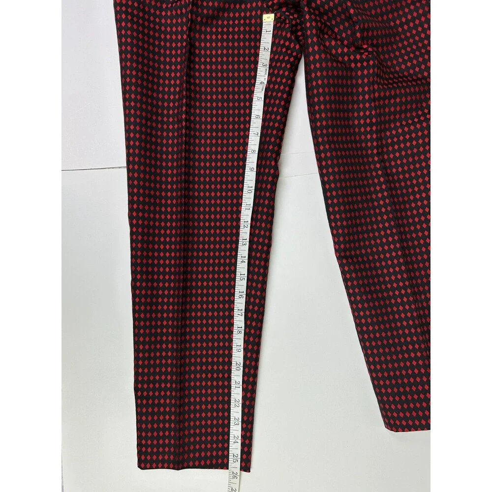 Kate Spade Avery Black & Red Diamond Print  Jacquard Cropped Pants Slacks Sz 0